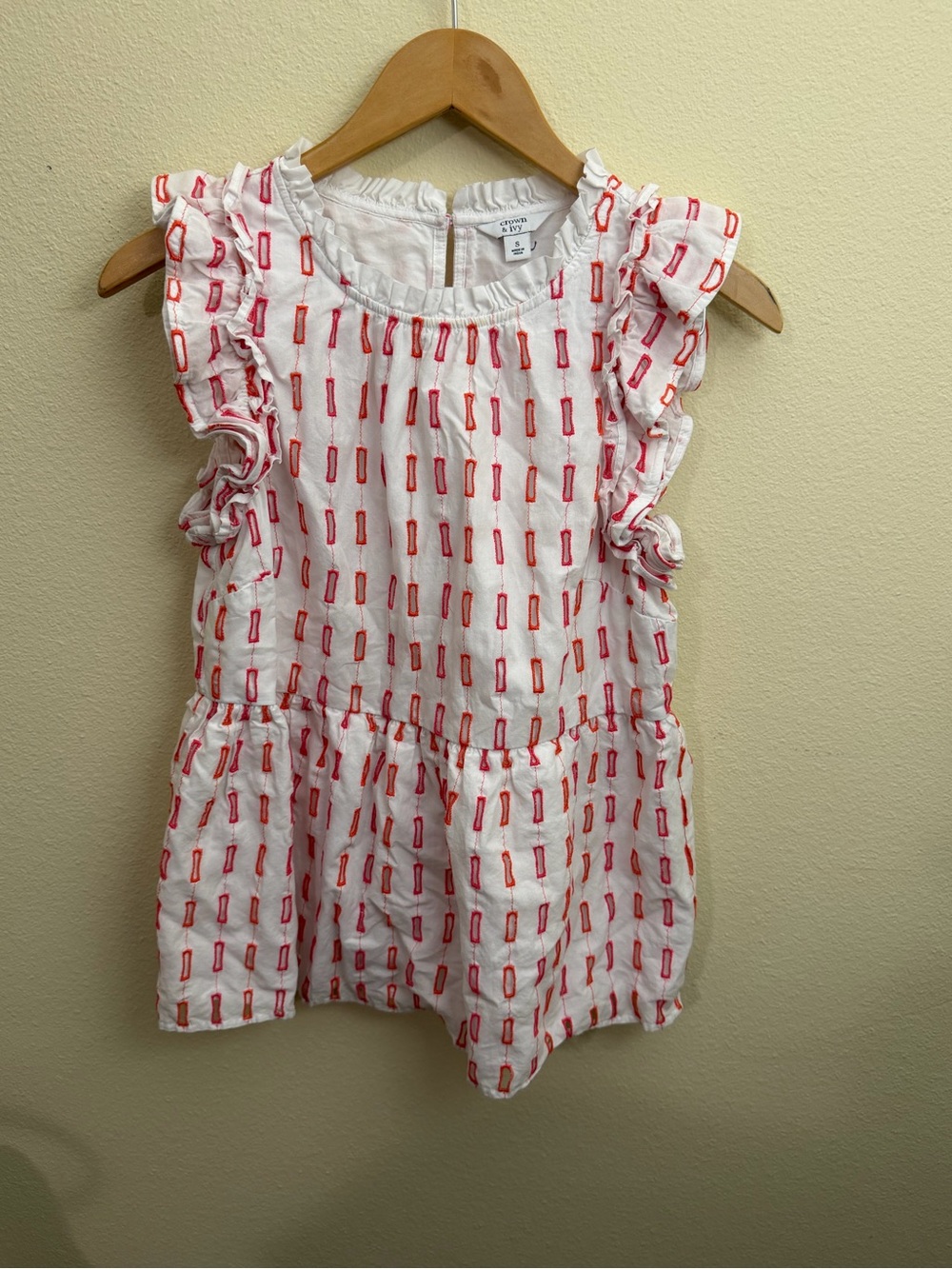 crown & ivy White Top with Pink and Orange Embroidery
